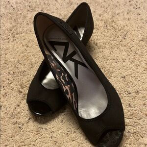 Anne Klein Black Peep Toe Loafers